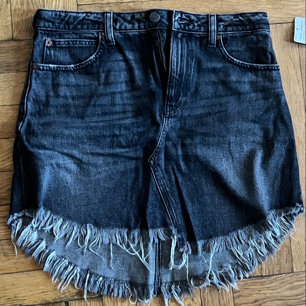 Distressed denim skirt